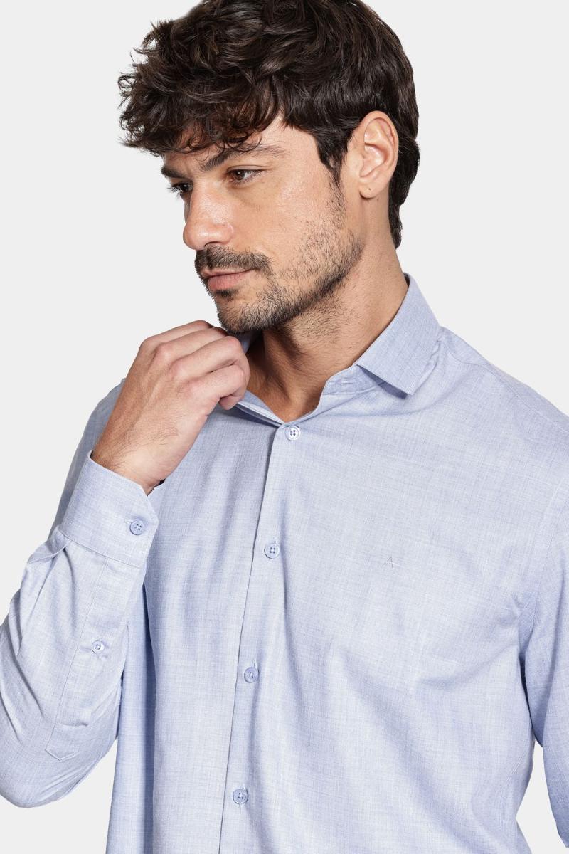 Camisa Aramis Manga Longa Regular Melange Azul Escuro - 3