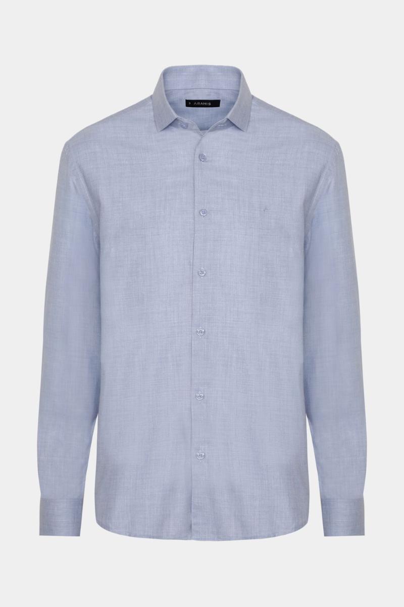 Camisa Aramis Manga Longa Regular Melange Azul Escuro - 5