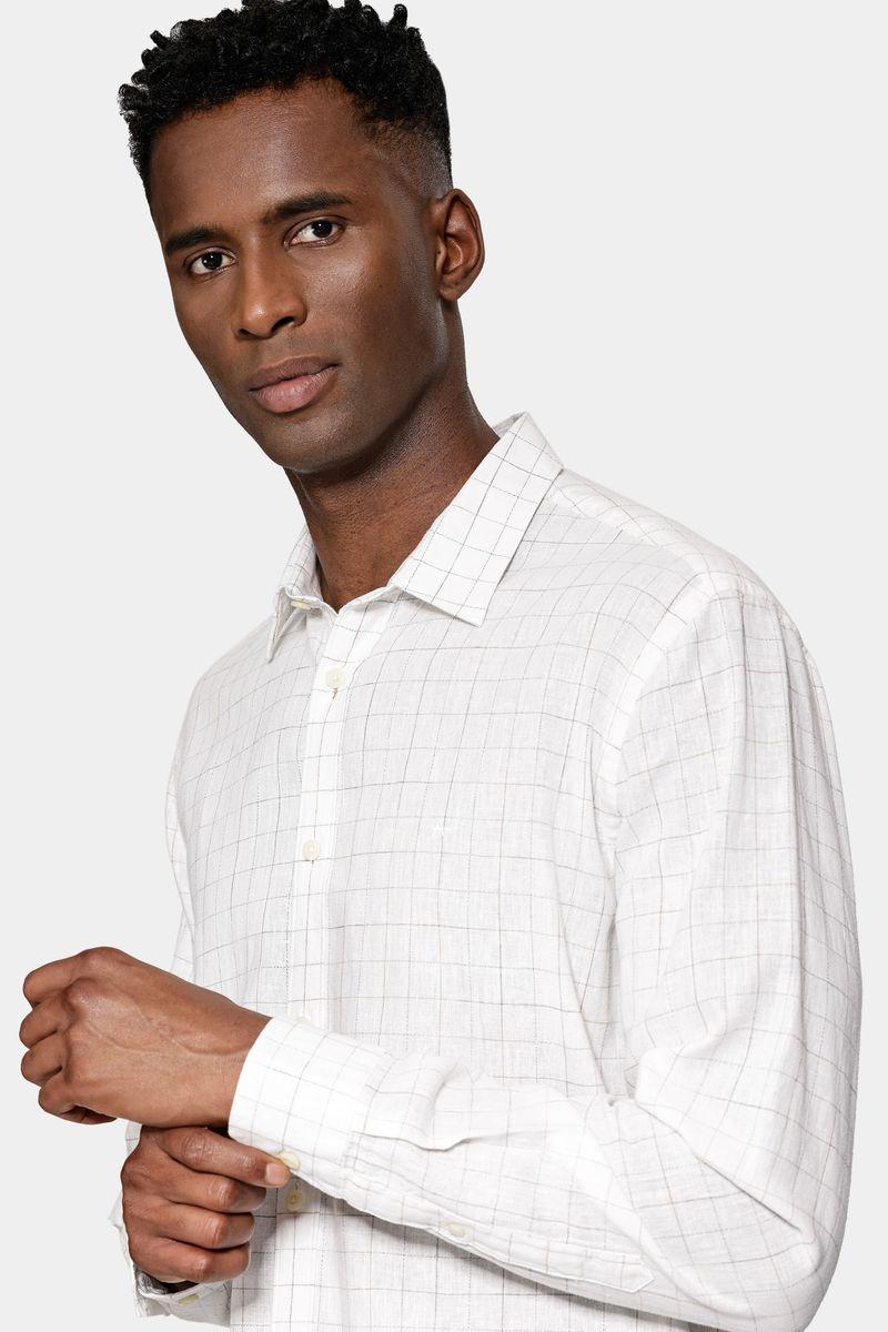 Camisa Aramis Manga Longa Regular Linho Xadrez Branco - 2