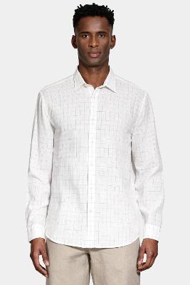Camisa Aramis Manga Longa Regular Linho Xadrez Branco