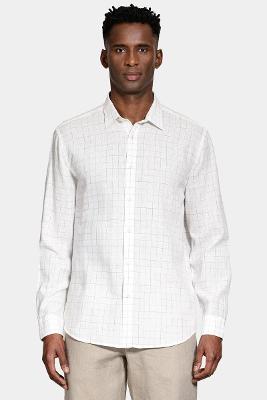 Camisa Aramis Manga Longa Regular Linho Xadrez Branco