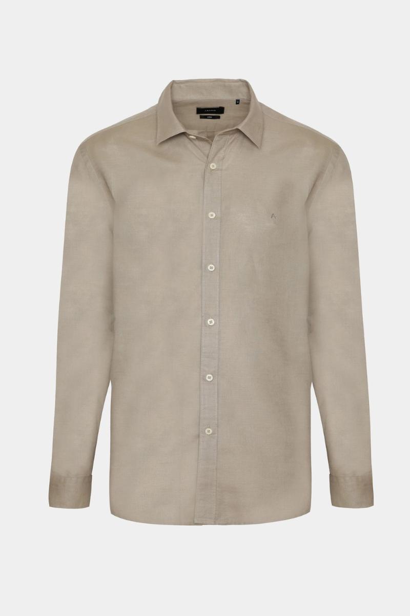 Camisa Aramis Manga Longa Regular Linho Caqui - 1