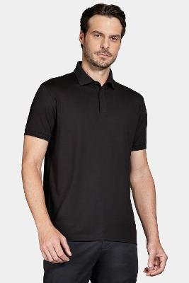 Polo Aramis Manga Curta de Algodão Pima Gaseado Preto