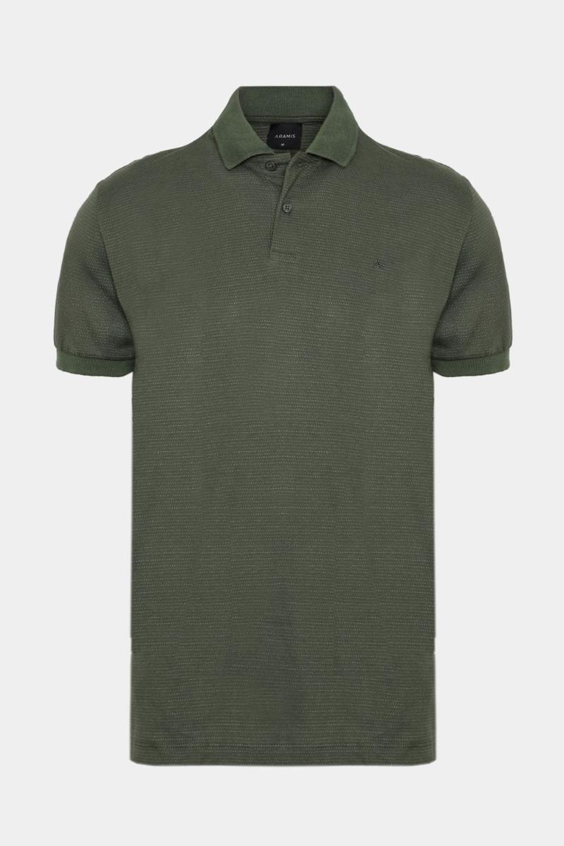 Polo Aramis Manga Curta Malha Pontilhada Verde Militar - 5