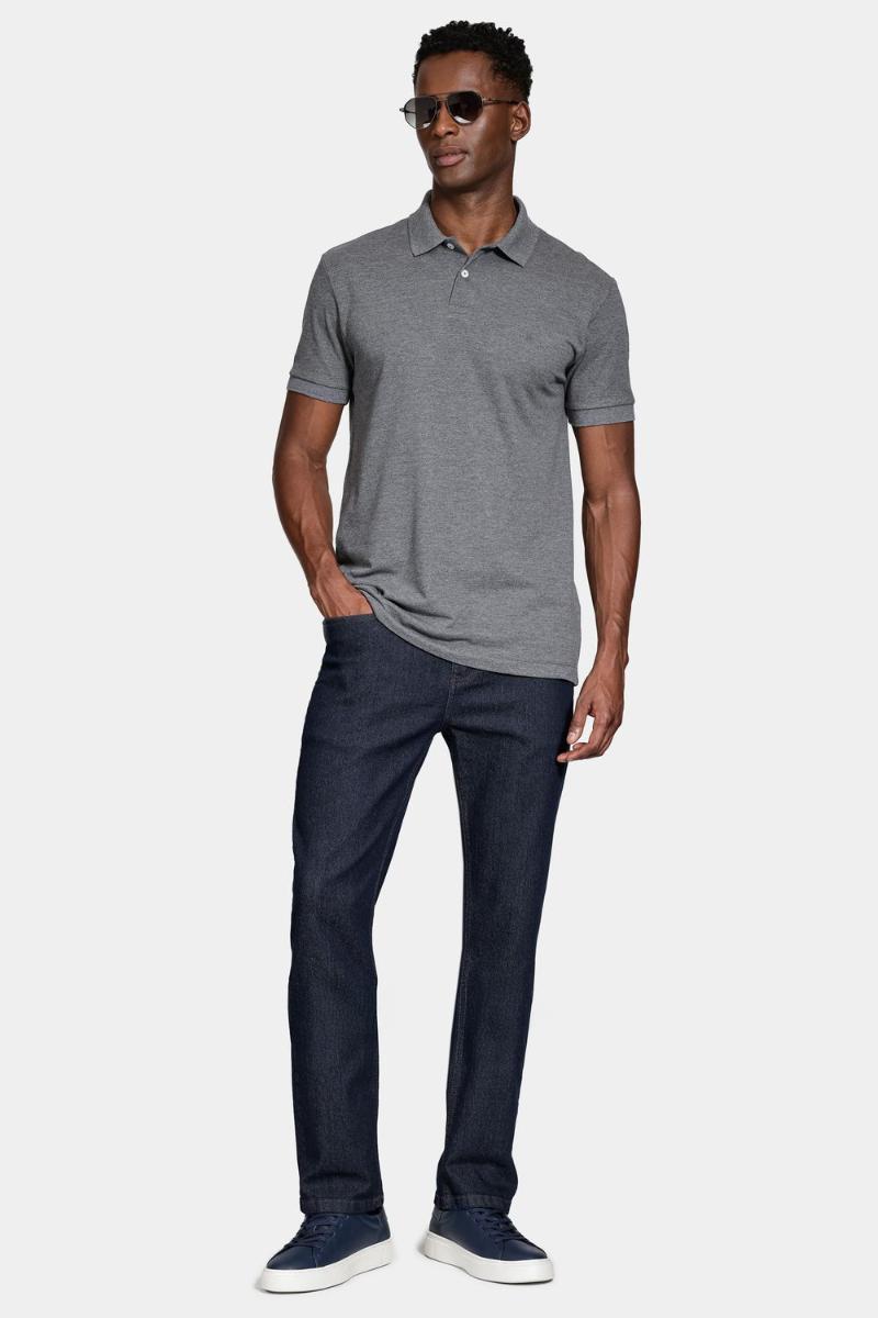 Polo Aramis Manga Curta Lisa Piquet Grafite Mescla - 3