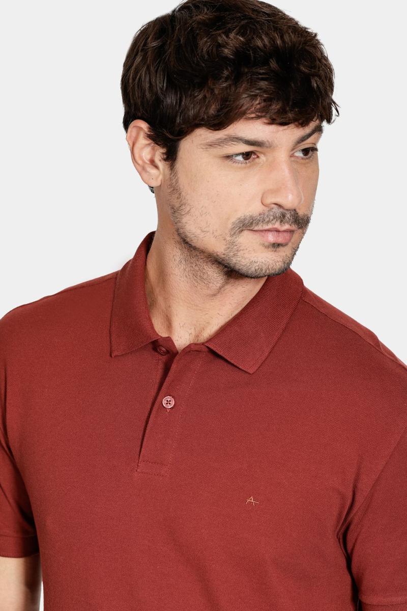 Polo Aramis Piquet Algodão Básico Manga Curta Tijolo - 3