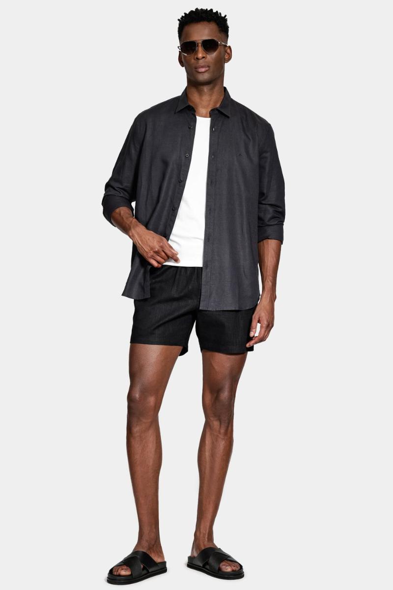 Camisa Aramis Manga Longa Regular Linho Preto - 4