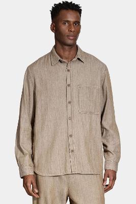 Camisa Aramis Overshirt Jeans Linen Bolso Caqui Escuro