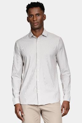 Camisa Aramis Manga Longa Tech Flex Sarja Caqui / Branco
