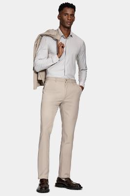 Camisa Aramis Manga Longa Sarja Caqui Branco