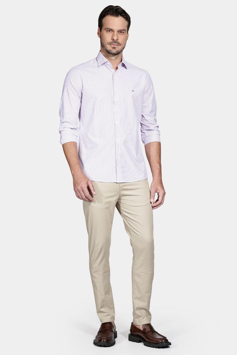 Camisa Aramis Regular Tricoline Xadrez  Branco e Rosa - 2