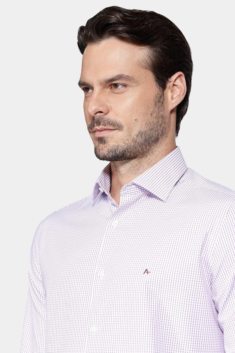Camisa Aramis Regular Tricoline Xadrez  Branco e Rosa - 3