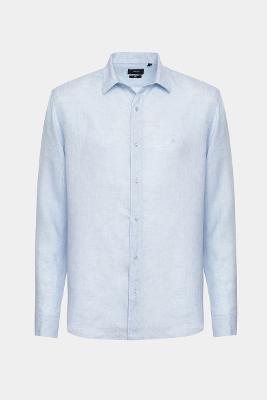 Camisa Manga Longa Move Slim em Linho Irlandês Azul Classico