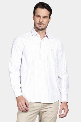 Camisa Regular Tricoline Xadrez Misto Branco Com Rosa