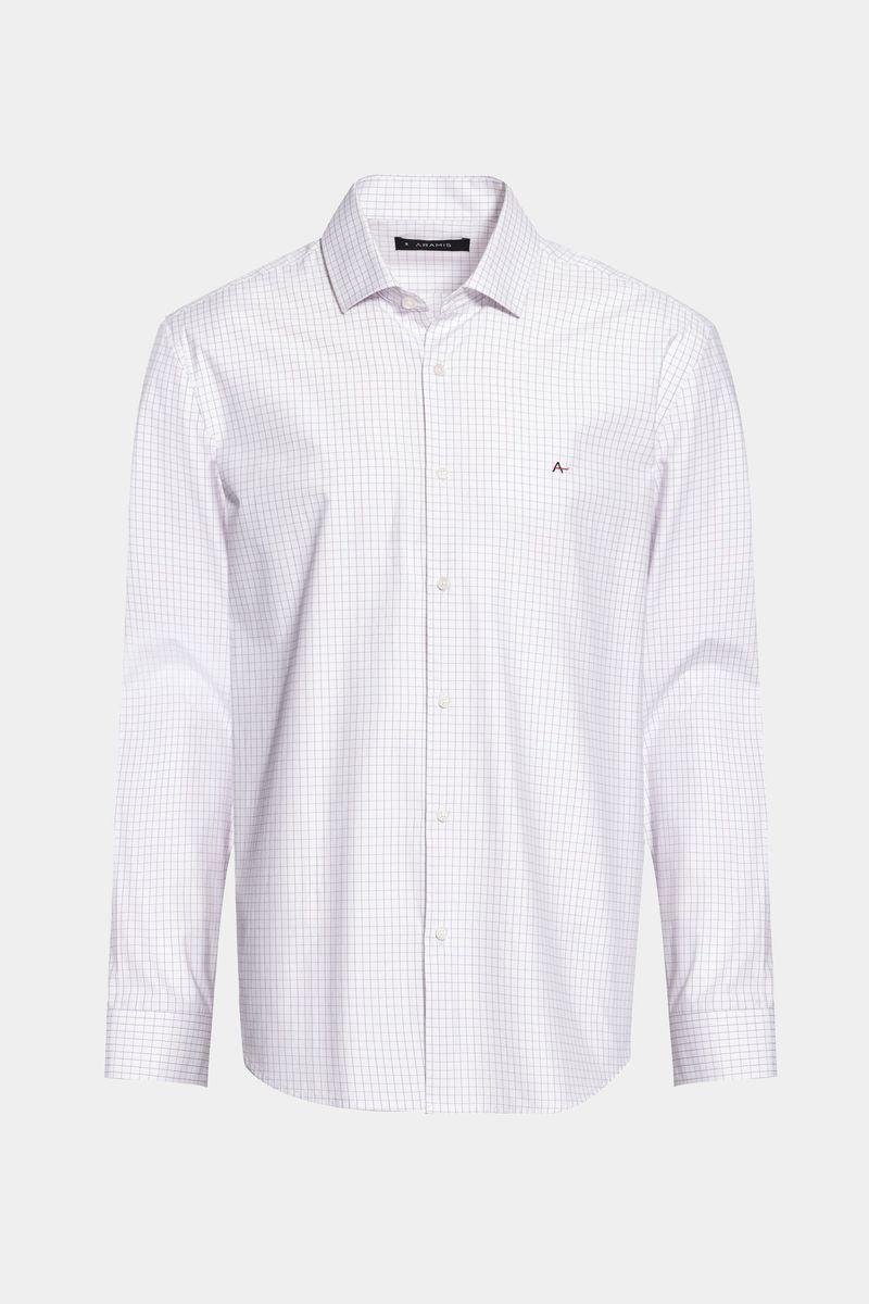 Camisa Aramis Regular Tricoline Xadrez  Branco e Rosa - 4