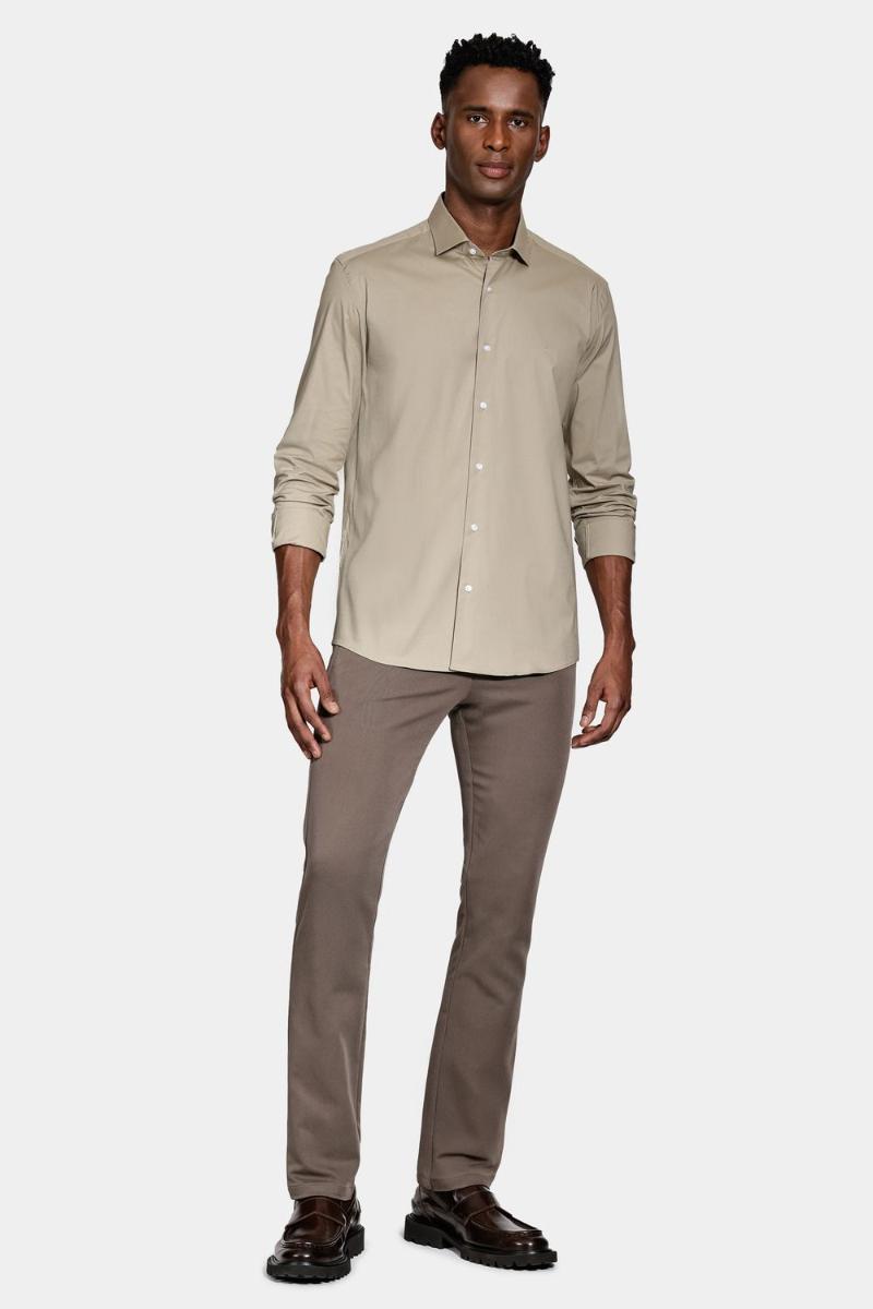 Camisa Aramis Manga Longa Slim em Stretch Caqui - 4