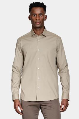 Camisa Aramis Manga Longa Slim em Stretch Caqui