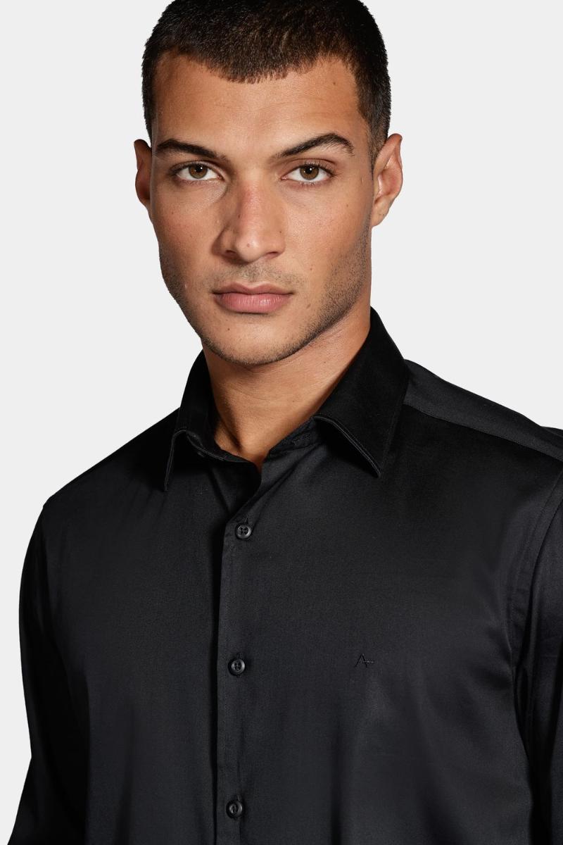 Camisa Aramis Manga Longa Cosmo Slim Cetim Preto - 3