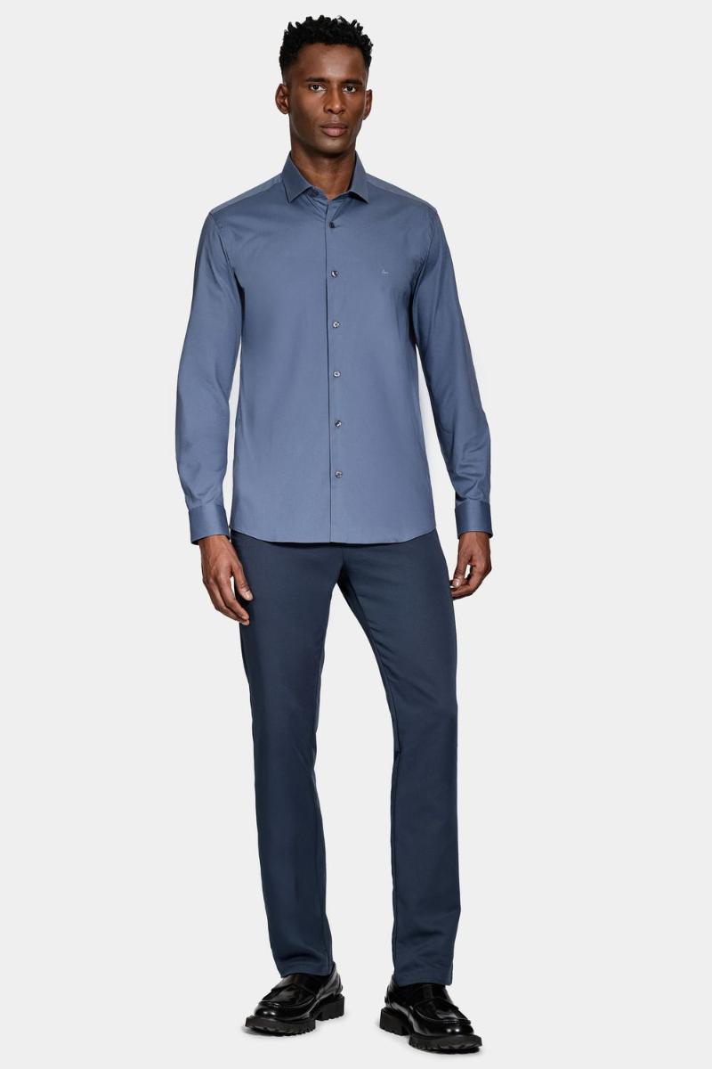 Camisa Aramis Manga Longa Slim em Stretch Liso Azul - 4