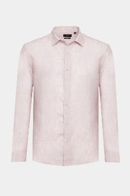 Camisa Aramis Manga Longa Slim em Linho Irlandês Rosa