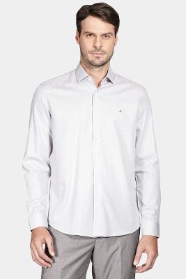 Camisa Regular de Tricoline Texturizada Cinza