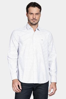 Camisa Regular Tricoline Xadrez Misto Branco Com  Preto
