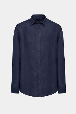 Camisa Manga Longa Move Slim em Linho Irlandês Marinho Escuro