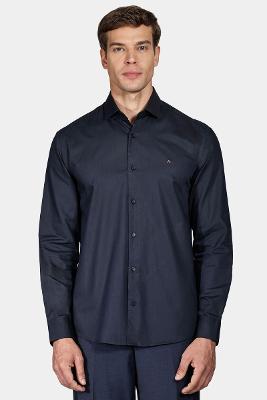 Camisa Regular de Tricoline Texturizada Marinho