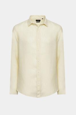 Camisa Manga Longa Move Slim em Linho Irlandês Amarelo Claro