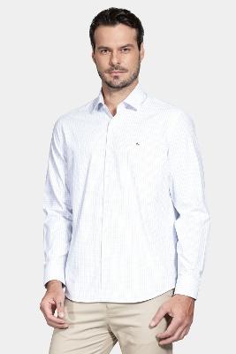 Camisa Aramis Manga Longa Regular Tricoline Xadrez Branco