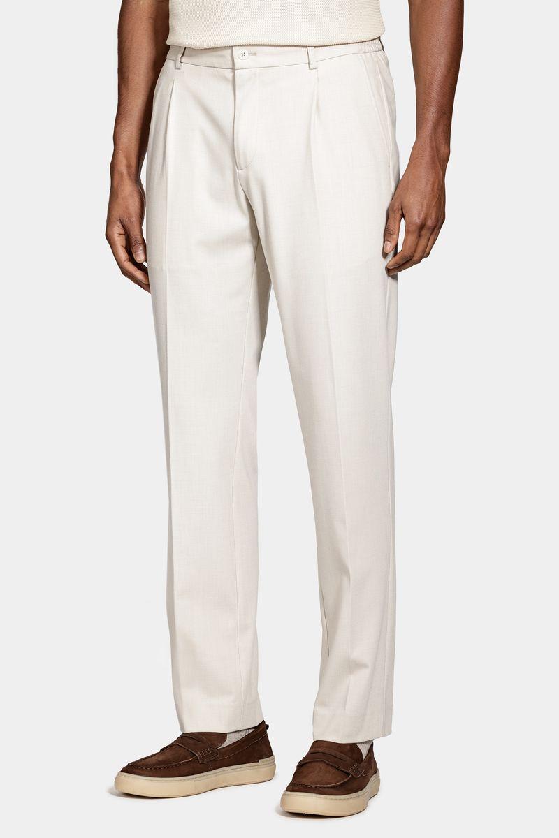 Calça Aramis Alfaiataria Cós Elástico e Bolsos Areia - 1