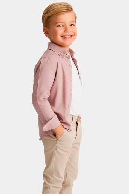 Camisa Aramis Infantil Manga Longa Oxford Rosa Escuro