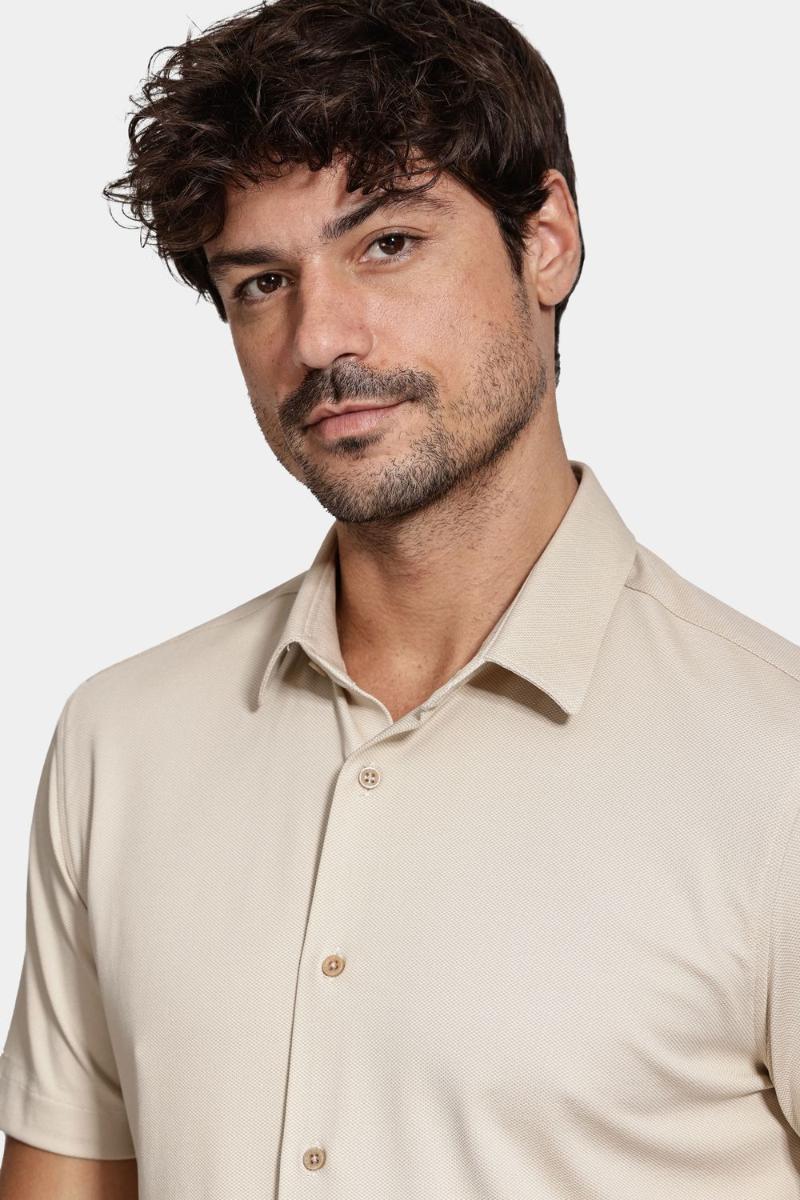 Camisa Aramis Manga Curta Slim Malha Mista Italiana Caqui - 3