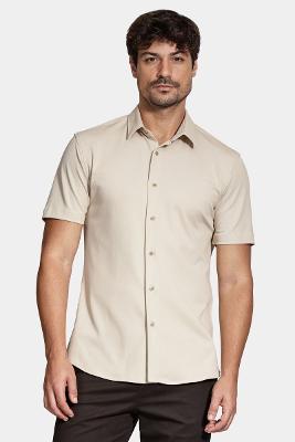 Camisa Aramis Manga Curta Slim Malha Mista Italiana Caqui