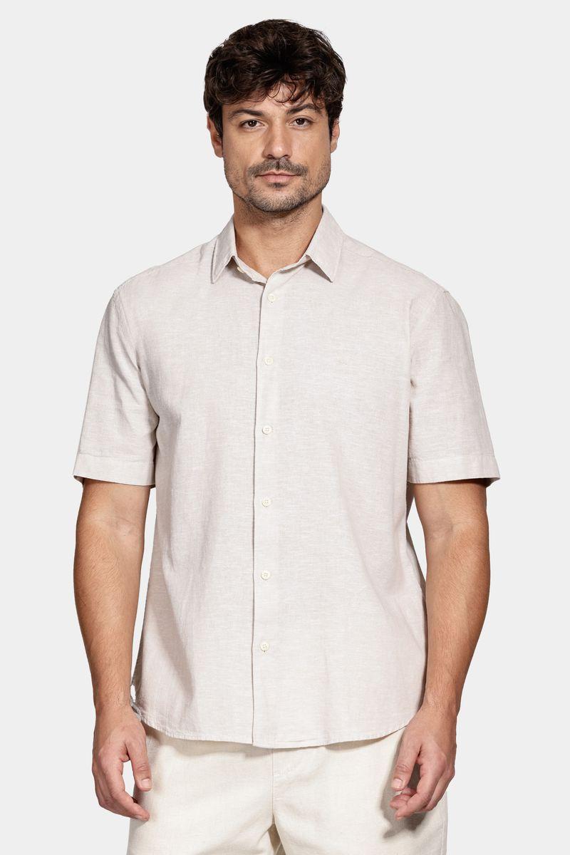 Camisa Aramis Manga Curta Regular Linho Algodão Caqui - 1