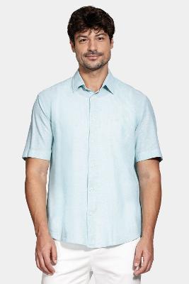 Camisa Aramis Manga Curta Regular Linho Algodão Azul