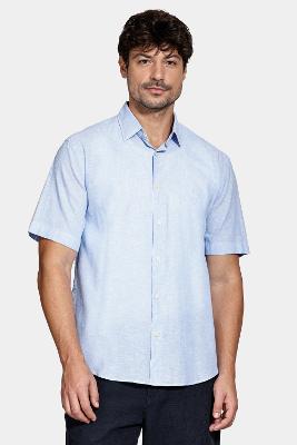 Camisa Manga Curta Regular Linho Algodão Azul