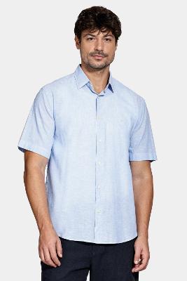 Camisa Aramis Manga Curta Regular Linho Algodão Azul