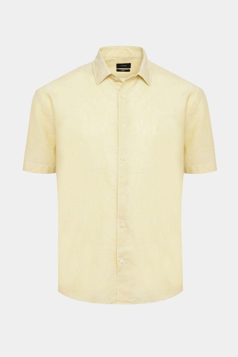 Camisa Aramis Manga Curta Regular Linho Algodão Amarelo - 4