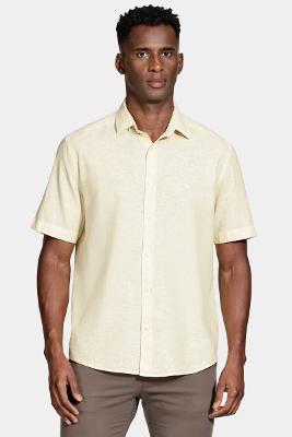 Camisa Aramis Manga Curta Regular Linho Algodão Amarelo