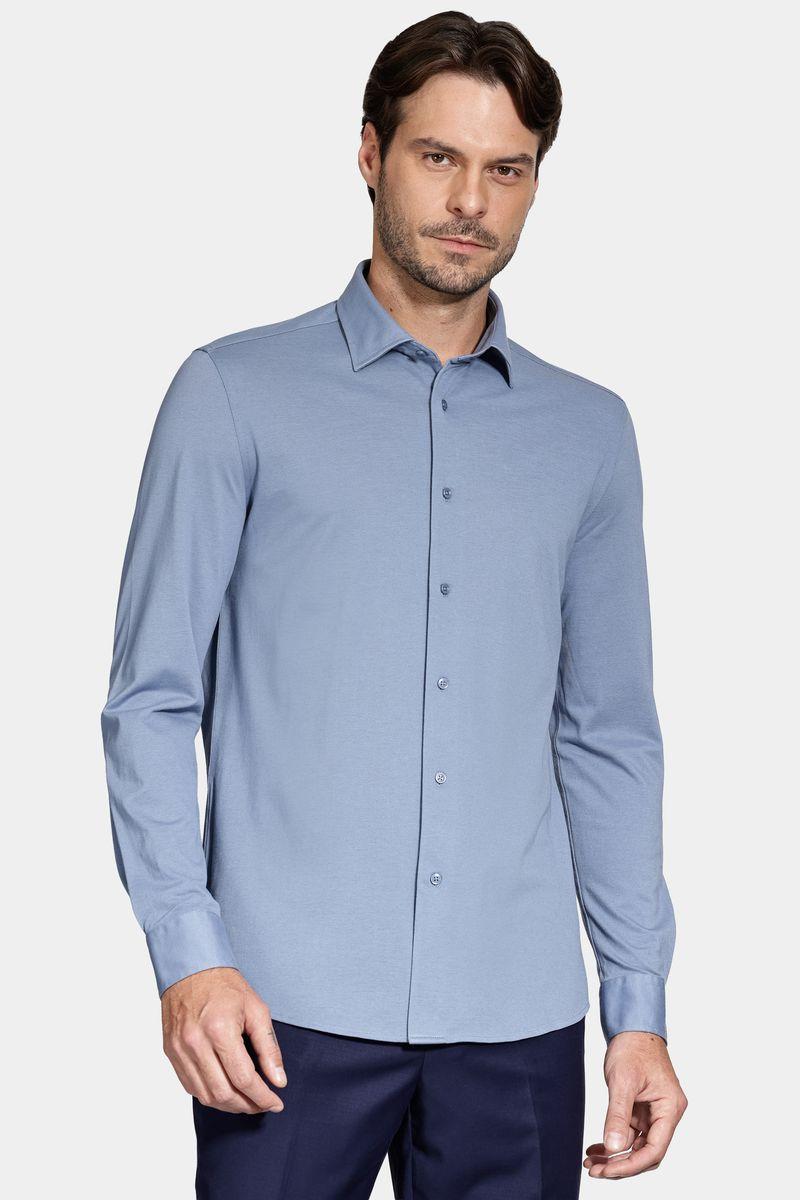 Camisa Aramis Manga Longa Slim Piquet de Malha Azul Médio - 1