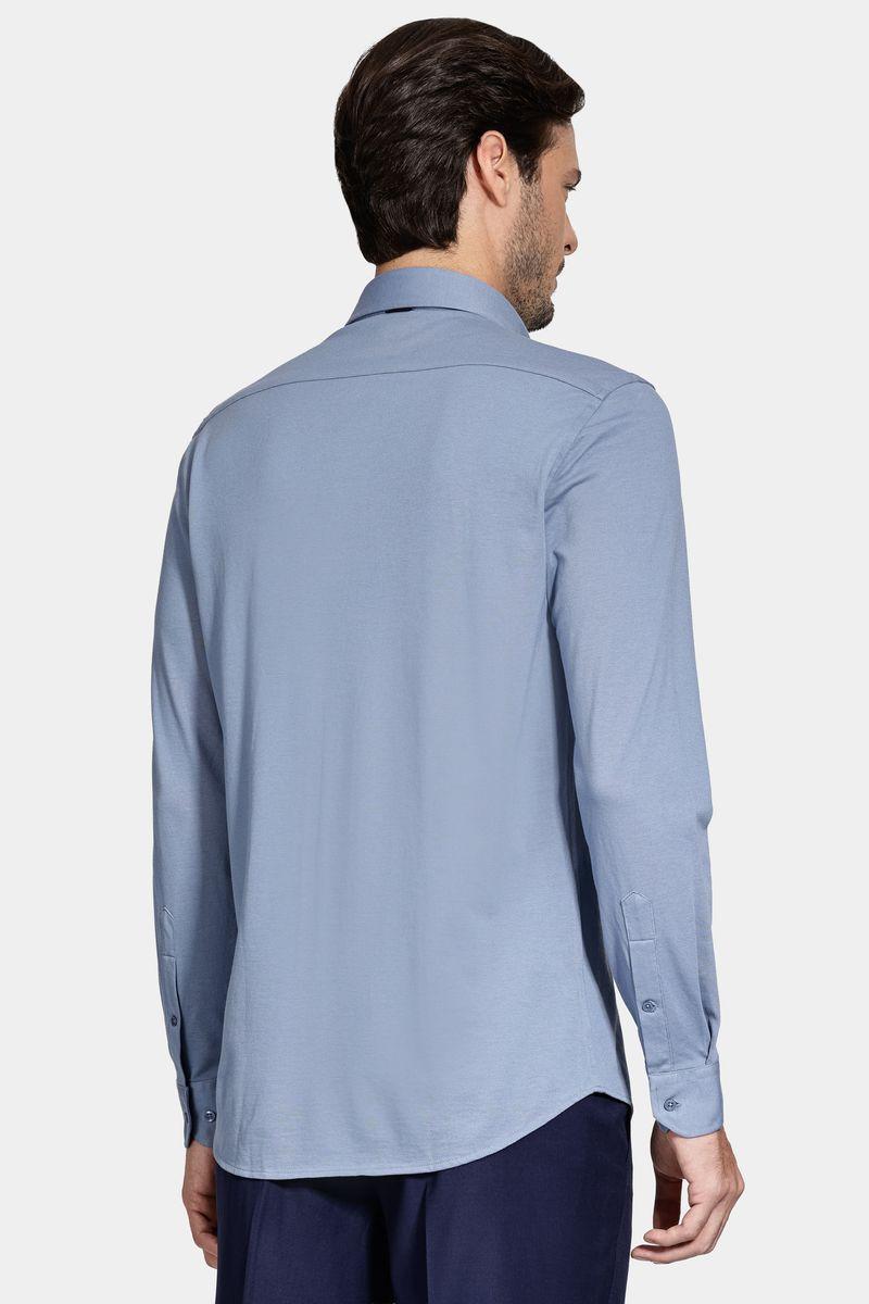 Camisa Aramis Manga Longa Slim Piquet de Malha Azul Médio - 3