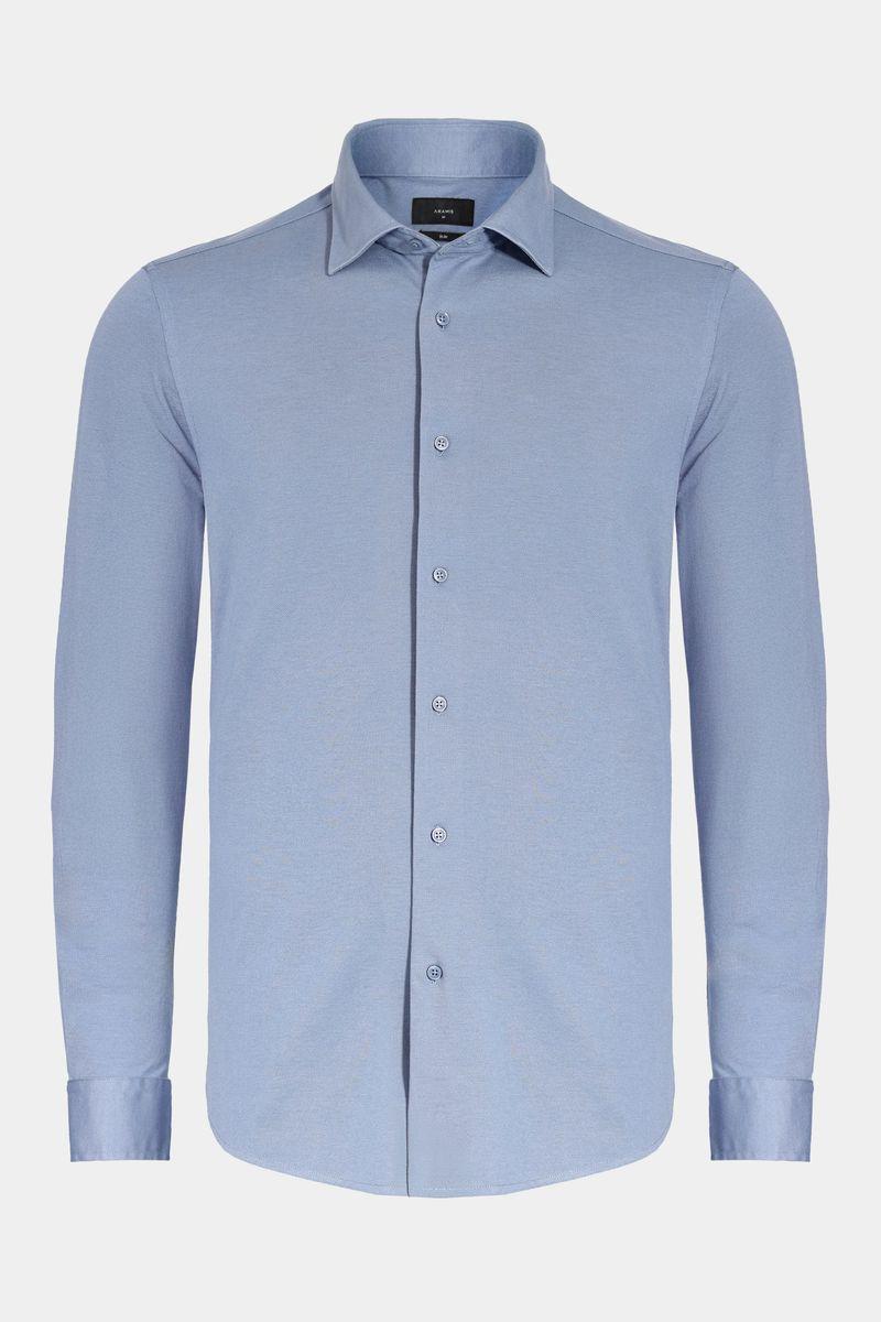 Camisa Aramis Manga Longa Slim Piquet de Malha Azul Médio - 4