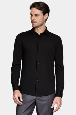 Camisa Aramis Manga Longa Slim Piquet de Malha Preto