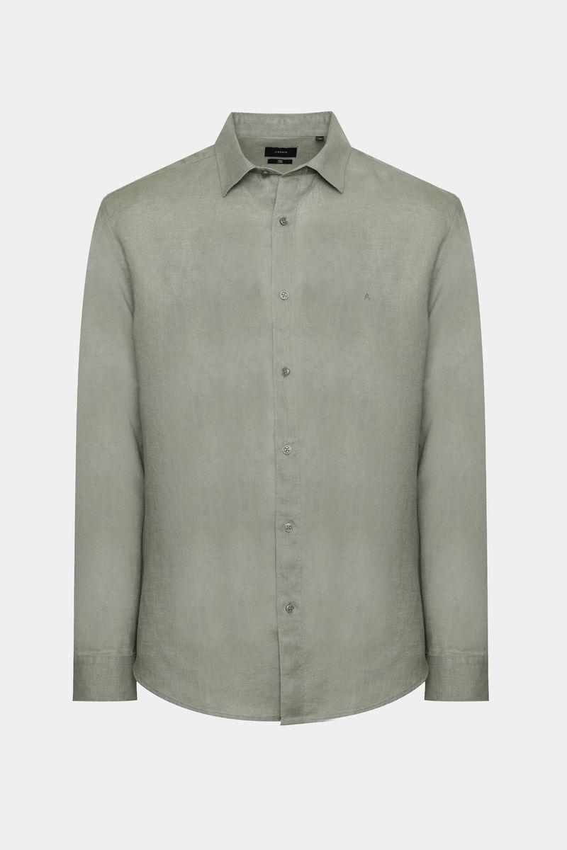 Camisa Aramis Manga Longa Slim em Linho Irlandês Verde - 1
