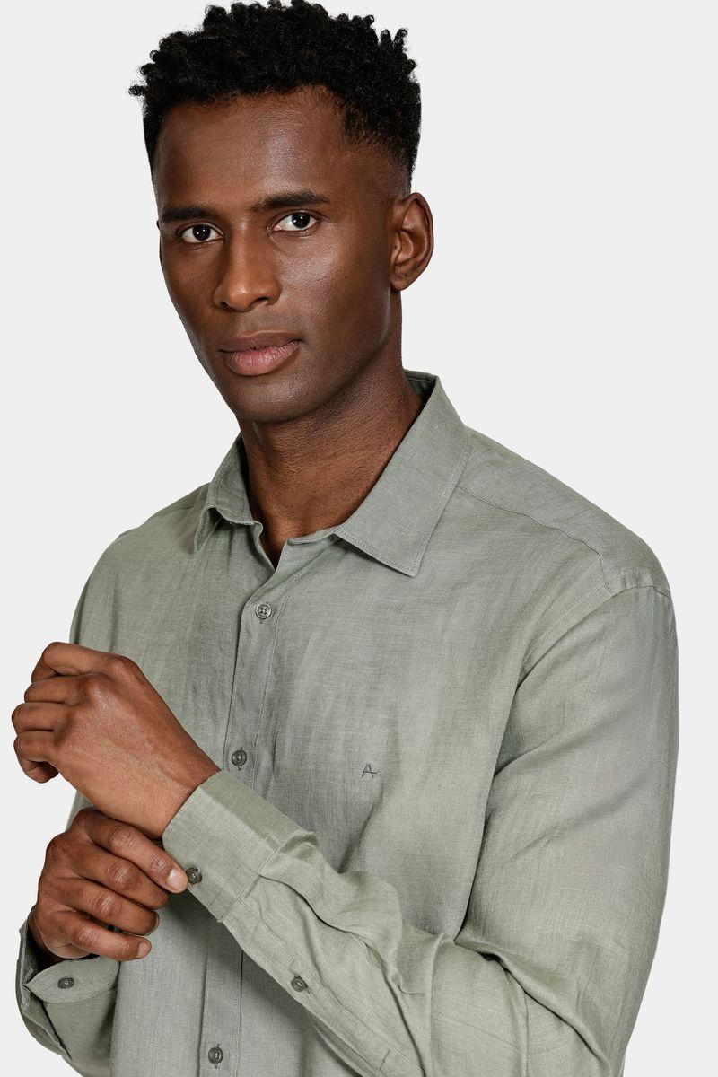 Camisa Aramis Manga Longa Slim em Linho Irlandês Verde - 3