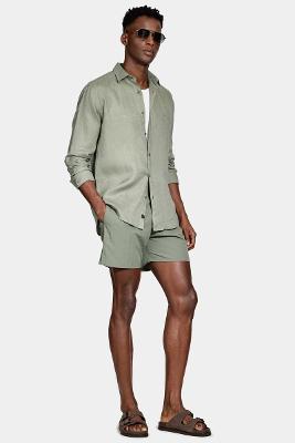 Camisa Aramis Manga Longa Slim em Linho Irlandês Verde