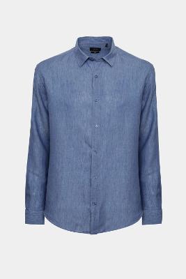 Camisa Aramis Manga Longa Slim em Linho Azul Jeans
