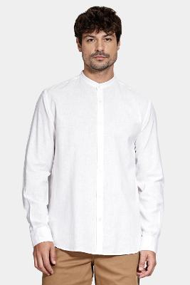 Camisa Manga Longa Regular Com Linho Maquinetada Branco