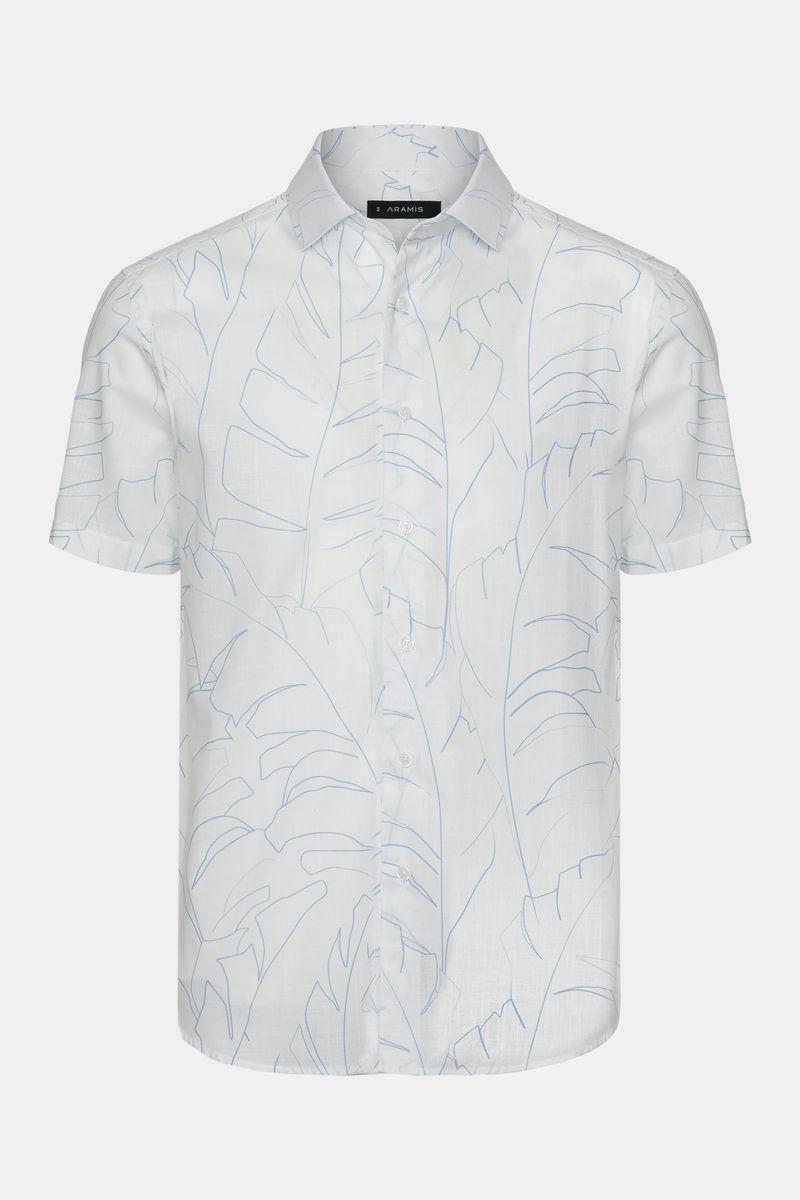 Camisa Aramis Regular Algodão Manga Curta Branco e Azul - 4